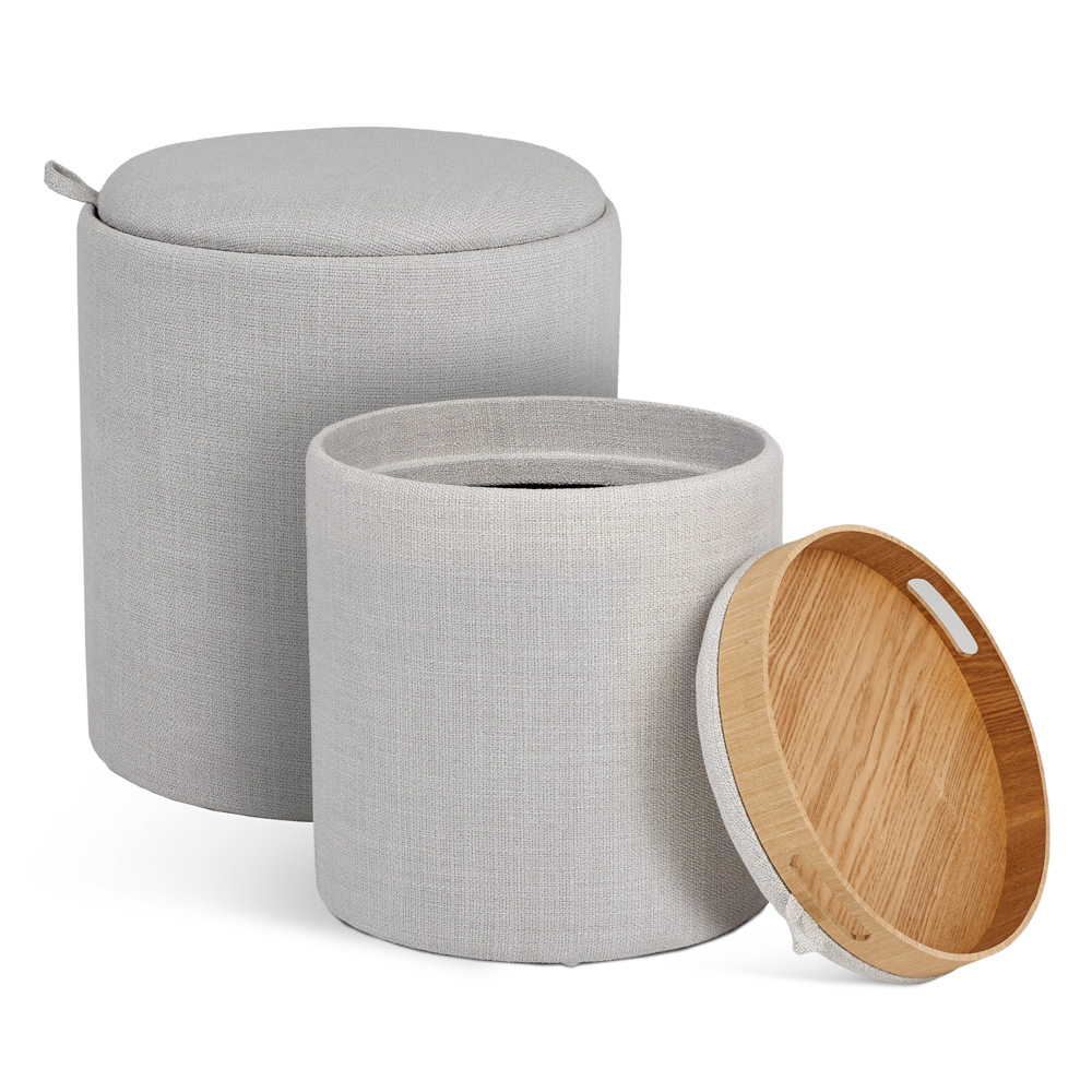 Lambert Round Tray Ottoman (Set of  2): Light grey linen